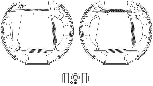 HELLA 8DB 355 004-961: Kit frenos, disco de tambor con cilindro de freno de rueda, con accionador, con palanca freno de mano Shoe Kit Pro