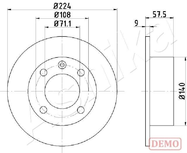 ASHIKA 61-00-0614C: Disco de freno Ø: 224mm, macizo, Ø: 224mm, barnizado