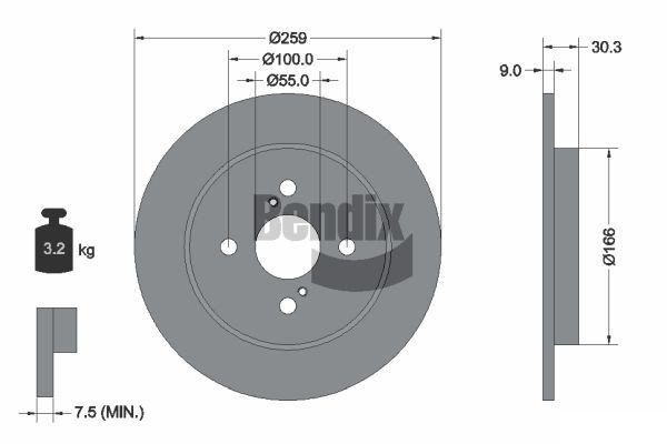 BENDIX Braking BDS1524: Bremsscheibe Ø: 259mm, voll, Ø: 259mm, ohne Radnabe, ohne Radlager, ohne Radbefestigungsbolzen