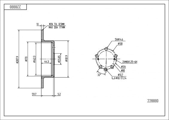 HART 228 880: Piduriketas Ø: 288mm, täis, Ø: 288mm