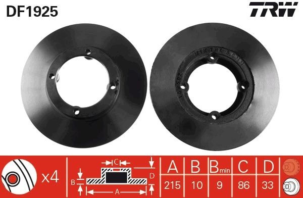TRW DF1925: Disco de freno Ø: 215mm, macizo, Ø: 215mm, barnizado