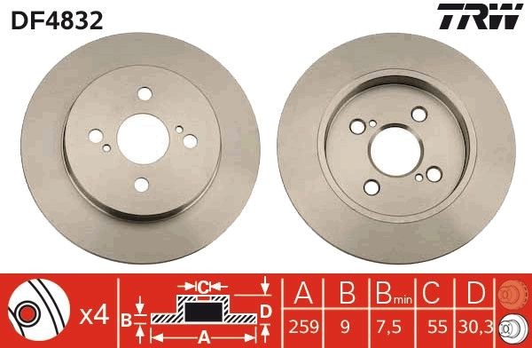 TRW DF4832: Bremsscheibe Ø: 259mm, voll, Ø: 259mm, lackiert