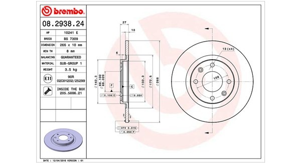 MAGNETI MARELLI 360406040200: Disco de freno Ø: 266mm, macizo, Ø: 266mm, con tornillos