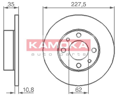 KAMOKA 103166: Brzdový kotouč přední osa, R: 227mm, plný, R: 227mm