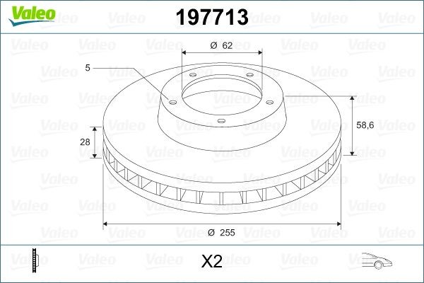 VALEO 197713: Piduriketas Esisild, Ø: 255mm, õhutusega, Ø: 255mm