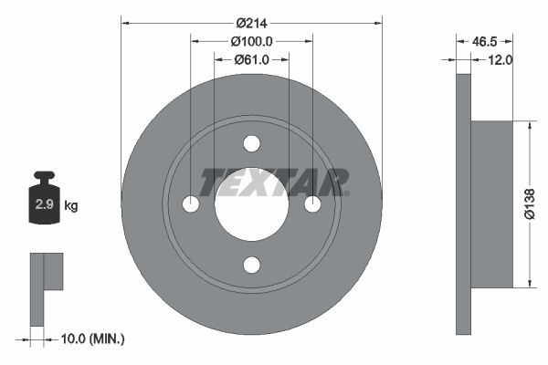TEXTAR 92059200: Piduriketas Ø: 214mm, täis, Ø: 214mm, ilma rattakeskmeta, ilma rattalaagrita, ilma rattakinnituspoltideta