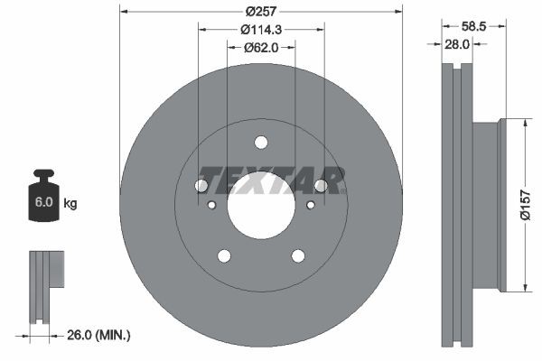 TEXTAR 92236003: Piduriketas Ø: 257mm, sisemine õhutus, Ø: 257mm, kaetud, ilma rattakeskmeta, ilma rattalaagrita, ilma rattakinnituspoltideta PRO