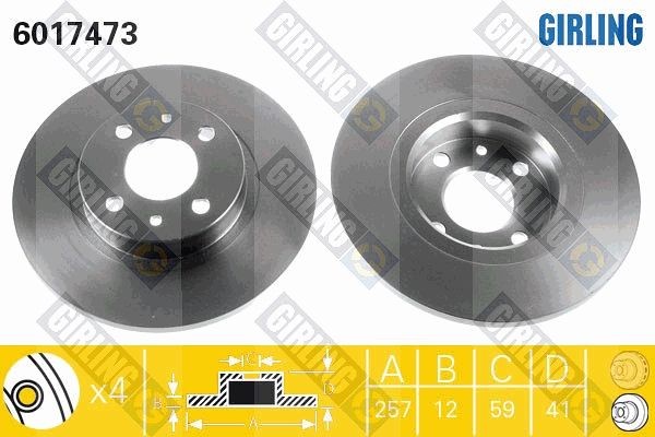 GIRLING 6017473: Piduriketas Ø: 257mm, täis, Ø: 257mm, värvitud