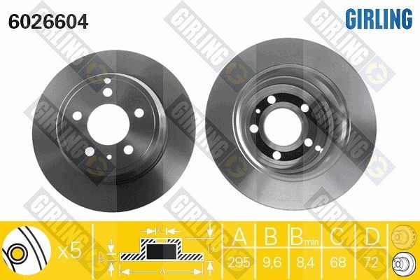 GIRLING 6026604: Disco de freno Ø: 295mm, macizo, Ø: 295mm, barnizado