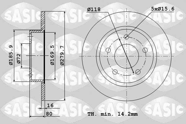 SASIC 6100021: Bremseskive bagaksel, Ø: 280mm, fuldstændigt, Ø: 280mm