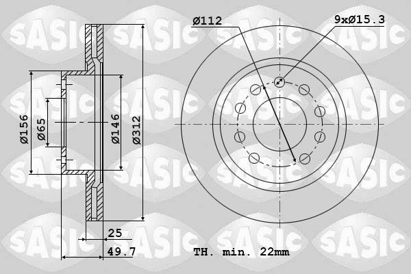 SASIC 6106021: Piduriketas Esisild, Ø: 312mm, õhutusega, Ø: 312mm