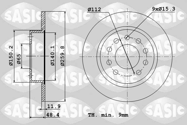 SASIC 6106027: Stabdžių diskas galinė ašis, Ø: 260mm, visiškai, Ø: 260mm
