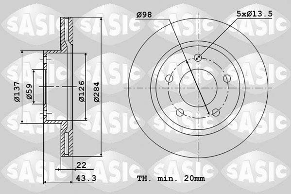 SASIC 6106342: Bremseskive foraksel, Ø: 284mm, ventileret, Ø: 284mm
