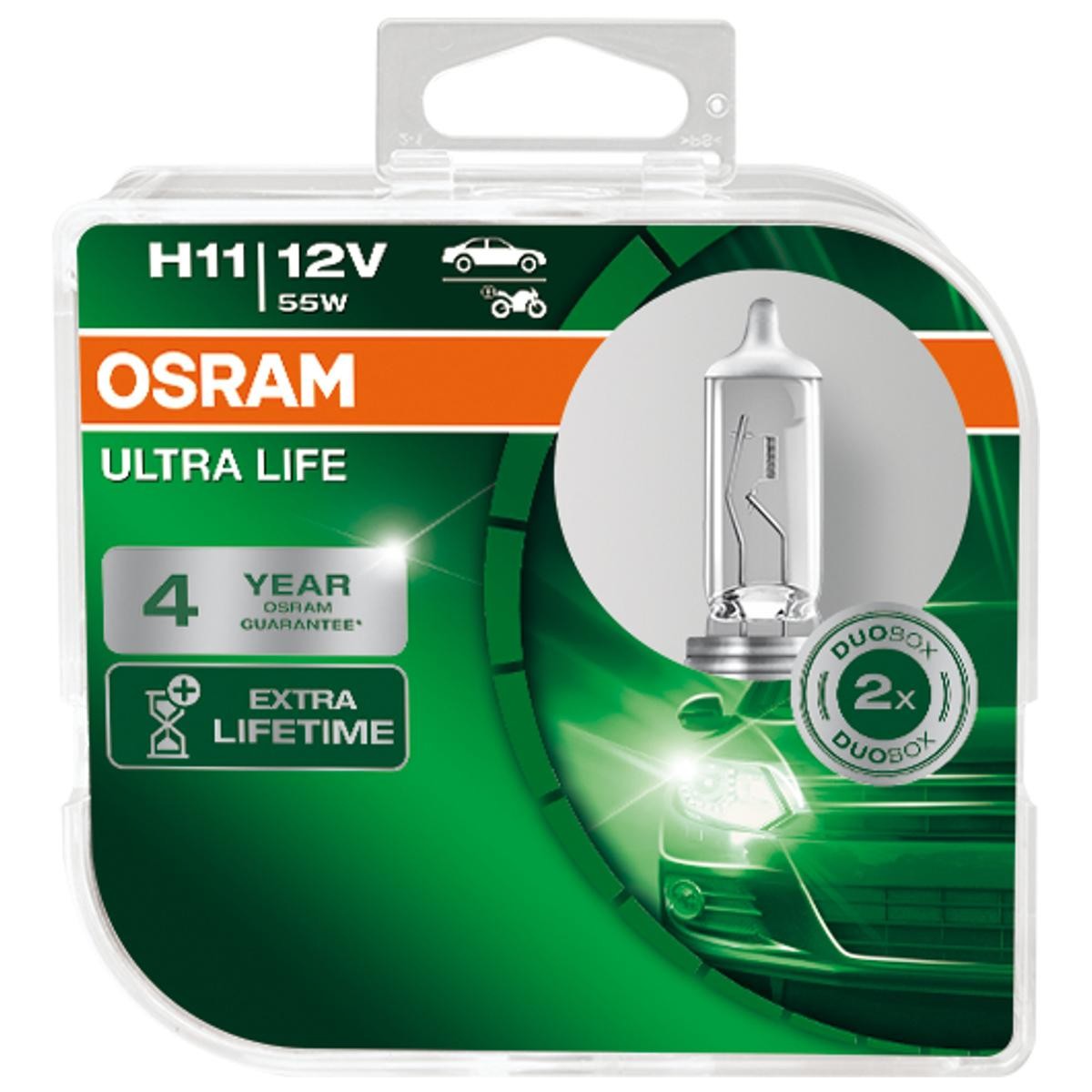 OSRAM 64211ULT-HCB: Λυχνία, μεγάλα φώτα 12V, 55W, H11 ULTRA LIFE