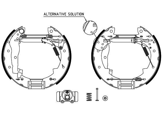 HELLA 8DB 355 004-251: Zestaw do hamulców, hamulce bębnowe z cylinderkiem hamulcowym, z elementem nastawczym Shoe Kit Pro