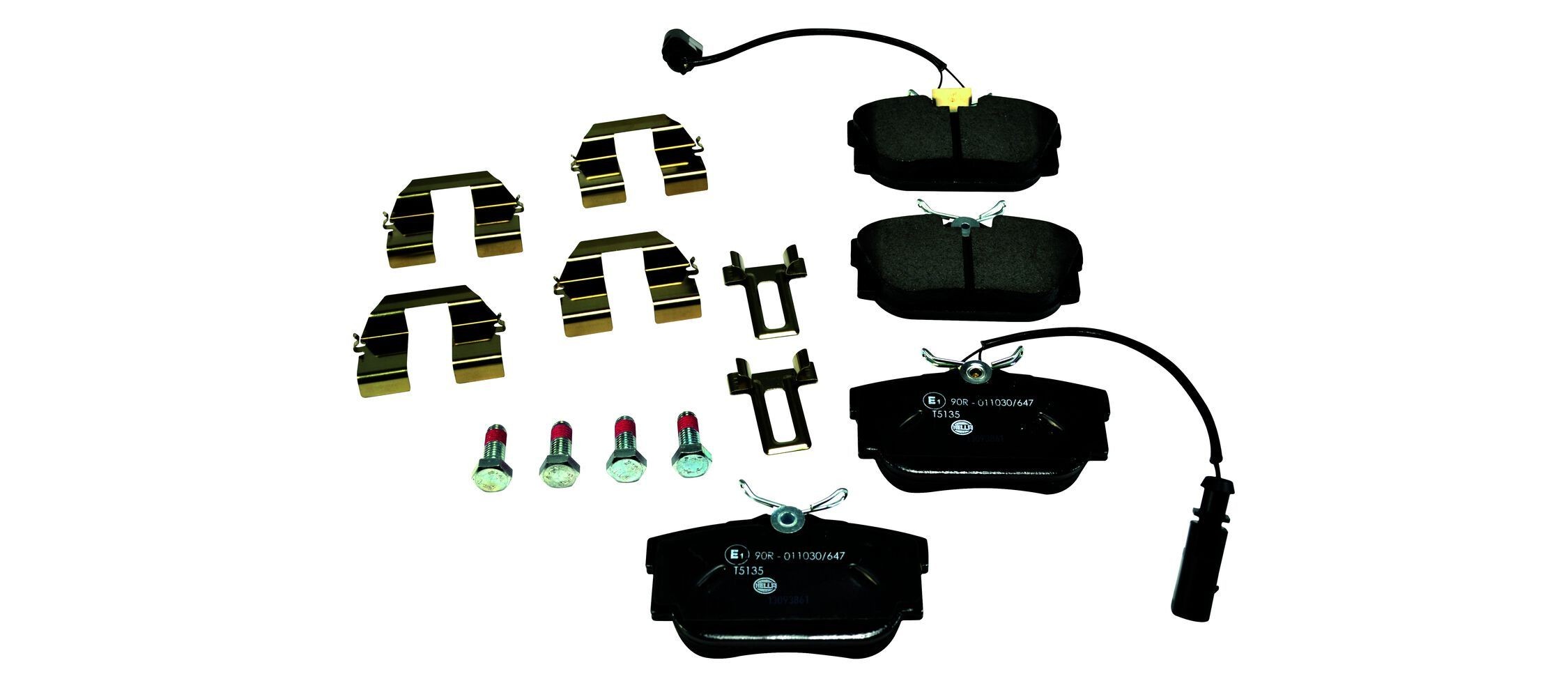HELLA 8DB 355 018-571: Juego de pastillas de freno con accesorios, con tornillos pinza freno