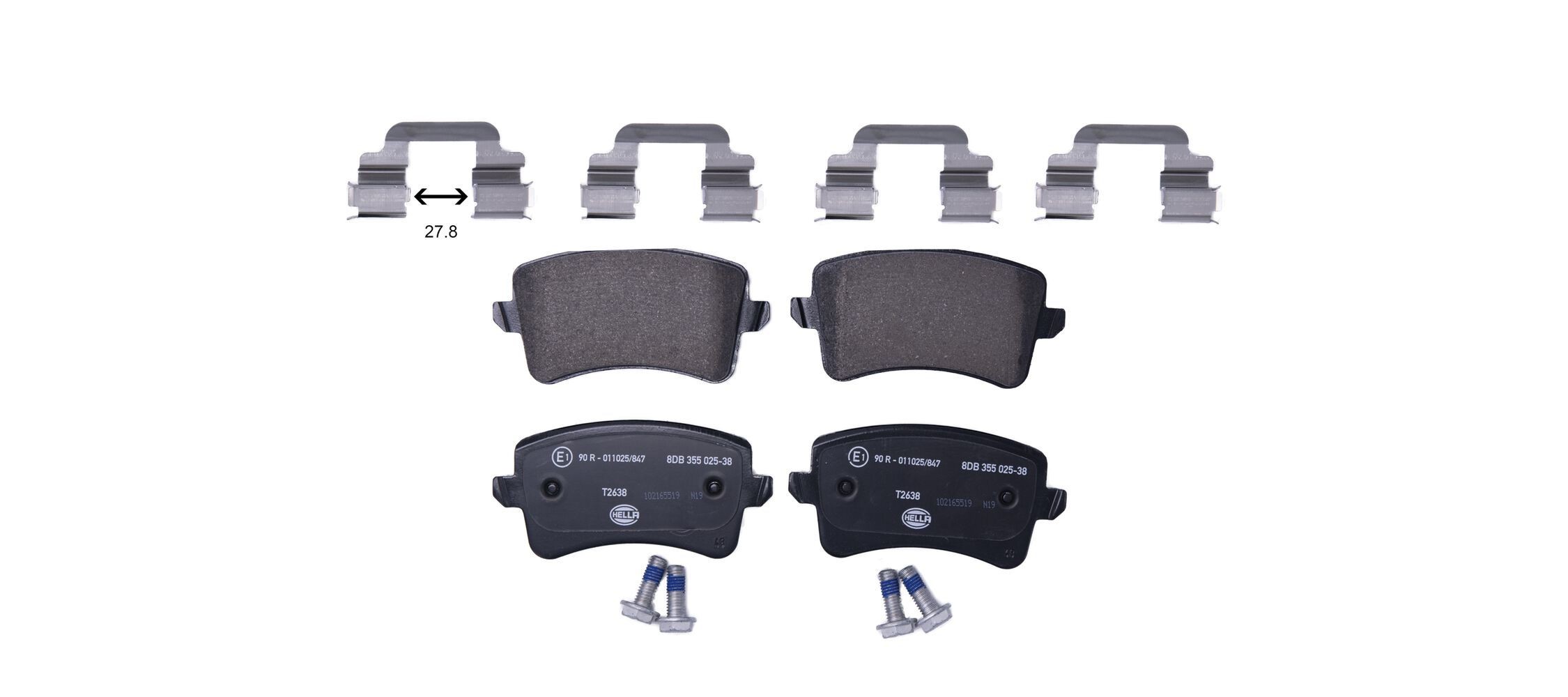 HELLA 8DB 355 025-381: Piduriklotsid koos lisadega, koos pidurisadula kruvidega