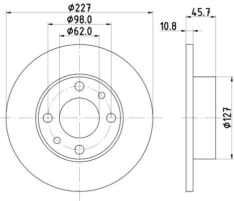 HELLA PAGID 8DD 355 100-361: Δισκόπλακα Ø: 227mm, πλήρες, Ø: 227mm, χωρίς πλήμνη, χωρίς ρουλεμάν τροχού, χωρίς μπουλόνια στερέωσης τροχού