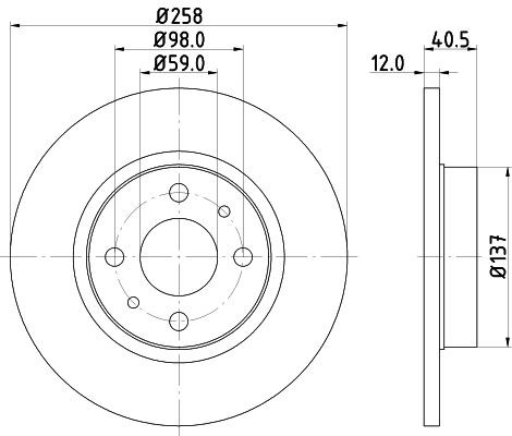 HELLA PAGID 8DD 355 101-621: Bremseskive PRO Ø: 258mm, fuldstændigt, Ø: 258mm, coatet, uden hjulnav, uden hjullejer, uden hjulbolte