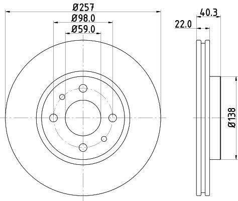 HELLA PAGID 8DD 355 103-971: Piduriketas PRO Ø: 257mm, sisemine õhutus, Ø: 257mm, kaetud, ilma rattakeskmeta, ilma rattalaagrita, ilma rattakinnituspoltideta