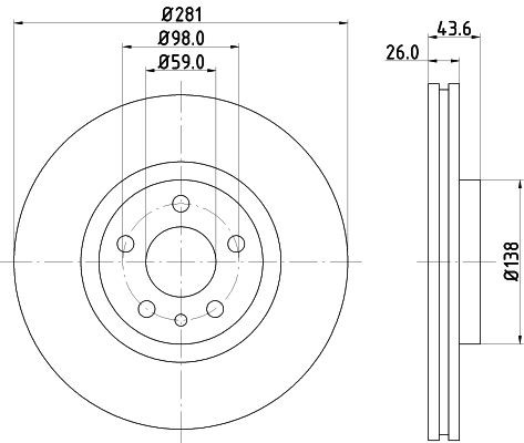 HELLA PAGID 8DD 355 104-451: Piduriketas PRO Ø: 281mm, sisemine õhutus, Ø: 281mm, kaetud, ilma rattakeskmeta, ilma rattalaagrita, ilma rattakinnituspoltideta