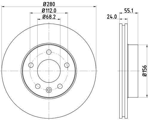 HELLA PAGID 8DD 355 105-591: Stabdžių diskas PRO Ø: 280mm, vidinis ventiliavimas, Ø: 280mm, padengta, be rato stebulės, be rato guolio, be rato tvirtinimo smeigių