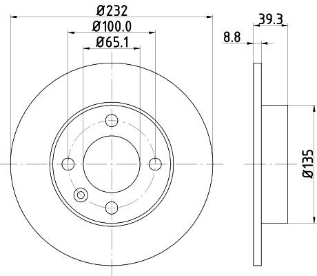 HELLA PAGID 8DD 355 106-681: Bromsskiva PRO Ø: 232mm, full, Ø: 232mm, belagd, utan hjulvnav, utan hjullager, utan hjulbultar