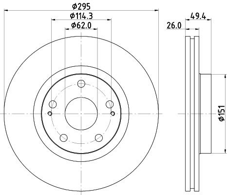 HELLA PAGID 8DD 355 114-671: Bromsskiva PRO Ø: 295mm, ventilerad invändigt, Ø: 295mm, belagd, utan hjulvnav, utan hjullager, utan hjulbultar