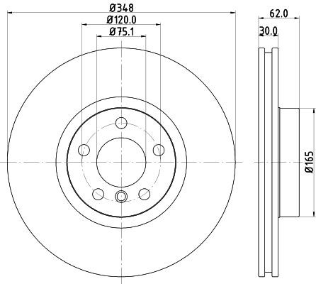HELLA 8DD 355 117-741: Piduriketas Ø: 348mm, sisemine õhutus, Ø: 348mm, kaetud, ilma rattakeskmeta, ilma rattalaagrita, ilma rattakinnituspoltideta PRO
