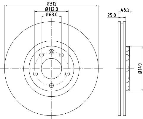 HELLA 8DD 355 127-571: Piduriketas Ø: 312mm, välisõhutus, Ø: 312mm, kaetud, ilma rattakeskmeta, ilma rattalaagrita, ilma rattakinnituspoltideta, koos kruvidega PRO High Carbon
