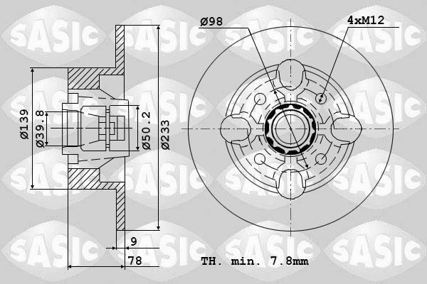 SASIC 9004209J: Brzdový kotouč Zadní náprava, R: 233mm, plný, R: 233mm