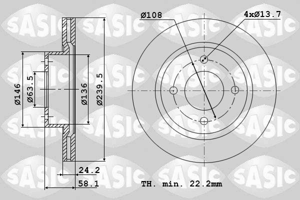 SASIC 9004306J: Piduriketas Esisild, Ø: 239mm, õhutusega, Ø: 239mm