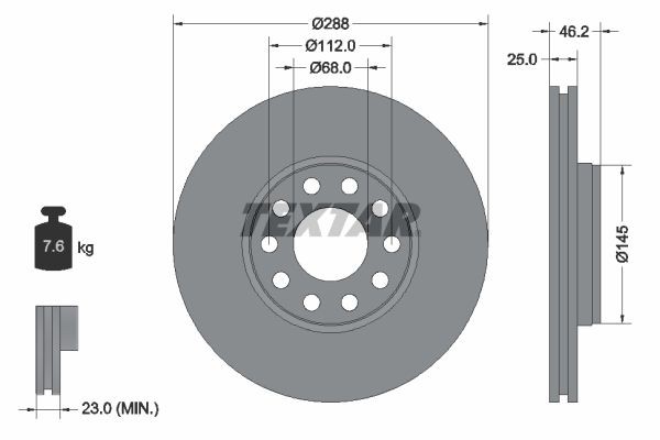 TEXTAR 92121005: Piduriketas Ø: 288mm, välisõhutus, Ø: 288mm, kaetud, ilma rattakeskmeta, ilma rattalaagrita, ilma rattakinnituspoltideta PRO+