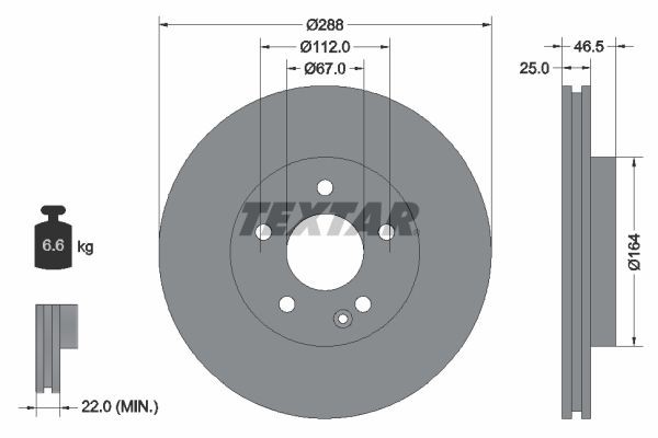 TEXTAR PRO+ 92287705 Bremsscheibe Ø: 288mm, innenbelüftet, Ø: 288mm, beschichtet, ohne Radnabe, ohne Radlager, ohne Radbefestigungsbolzen