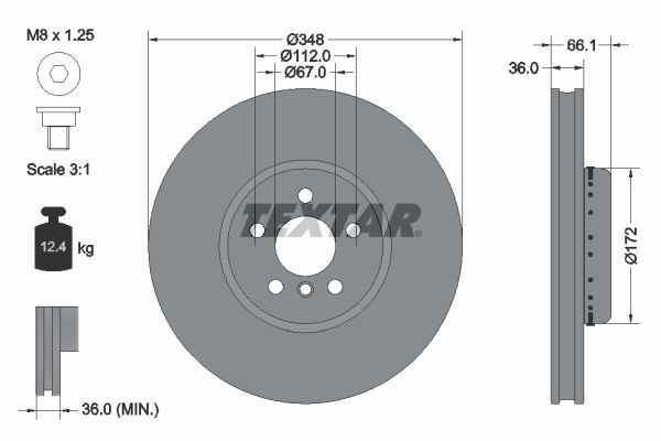 TEXTAR 92288725: Bremseskive PRO+ Ø: 348mm, indvendigt ventileret, todelt bremseskive, Ø: 348mm, coatet, uden hjulnav, uden hjullejer, uden hjulbolte, med skruer