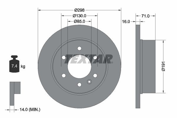 TEXTAR 93143303: Stabdžių diskas Ø: 298mm, visiškai, Ø: 298mm, padengta, be rato stebulės, be rato guolio, be rato tvirtinimo smeigių PRO