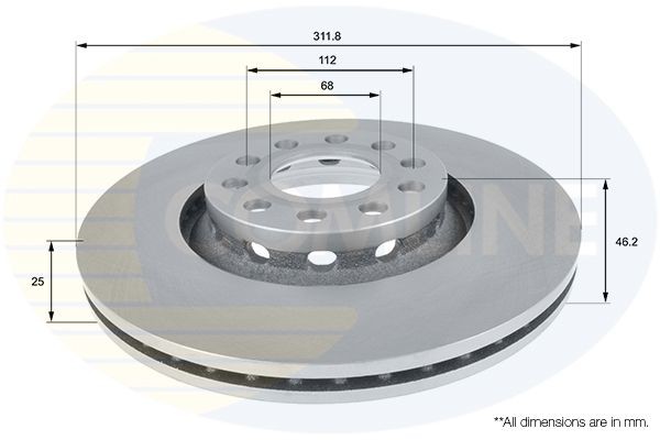 COMLINE ADC1431V: Piduriketas Comline Ø: 312mm, sisemine õhutus, Ø: 312mm, kaetud