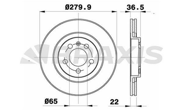 BRAXIS AE0033: Bromsskiva Ø: 279,9mm, ventilerad