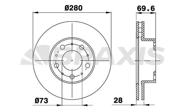 BRAXIS AE0176: Bremseskive Ø: 280mm, ventileret