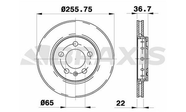 BRAXIS AE0312: Bromsskiva Ø: 255,7mm, ventilerad