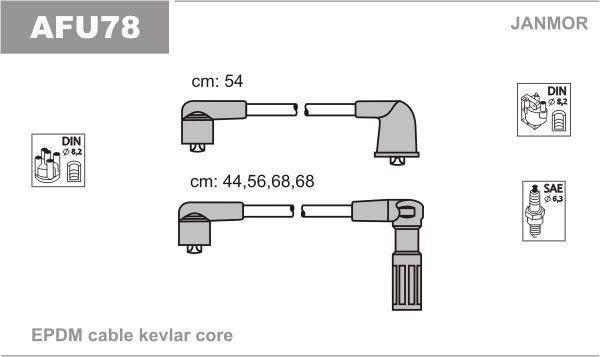 JANMOR AFU78: Süütesüsteemikomplekt EPDM (Etüleen-Propüleen-Dieen-Kautsuk)