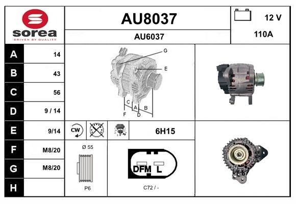 SNRA AU8037: Lichtmaschine 110A, mit integriertem Regler