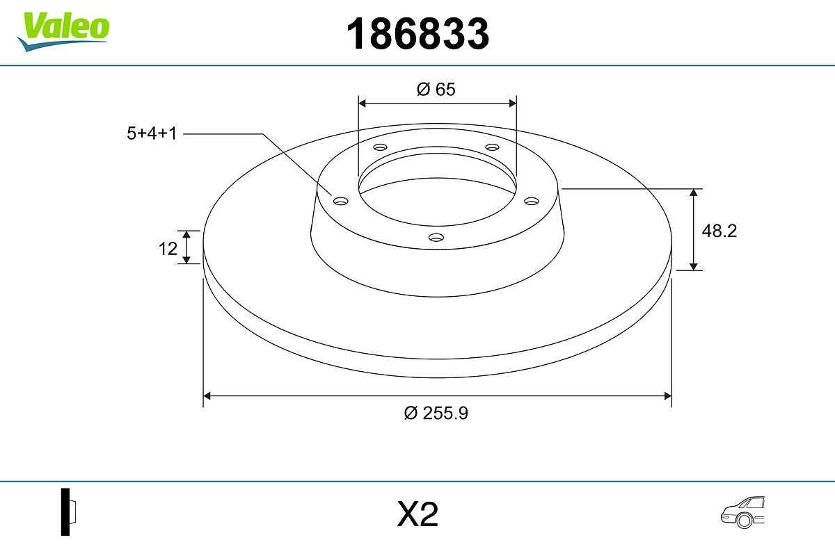 VALEO 186833: Stabdžių diskas galinė ašis, Ø: 256mm, visiškai, Ø: 256mm