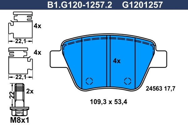 GALFER B1.G120-1257.2: Piduriklotsid koos lisadega, koos pidurisadula kruvidega