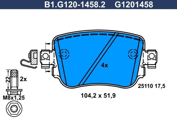 GALFER B1.G120-1458.2: Piduriklotsid koos pidurisadula kruvidega