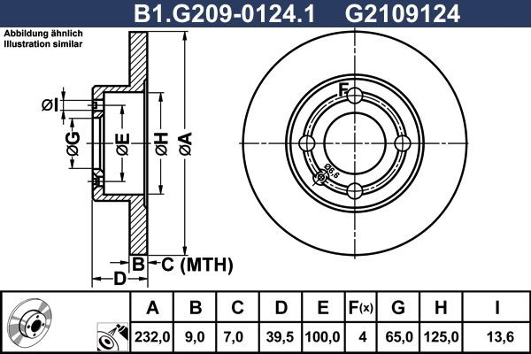 GALFER B1.G209-0124.1: Bremseskive Ø: 232mm, fuldstændigt, Ø: 232mm, coatet