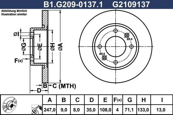 GALFER B1.G209-0137.1: Brzdový kotouč R: 247,0mm, plný, R: 247,0mm, nátěr