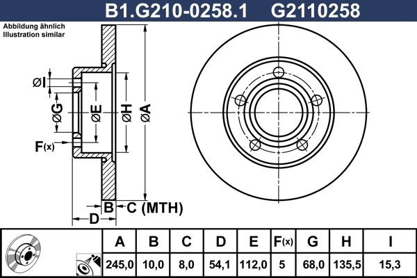 GALFER B1.G210-0258.1: Piduriketas Ø: 245,0mm, täis, Ø: 245,0mm, kaetud