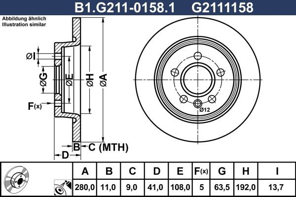 GALFER B1.G211-0158.1: Piduriketas Ø: 280,0mm, täis, Ø: 280,0mm, kaetud