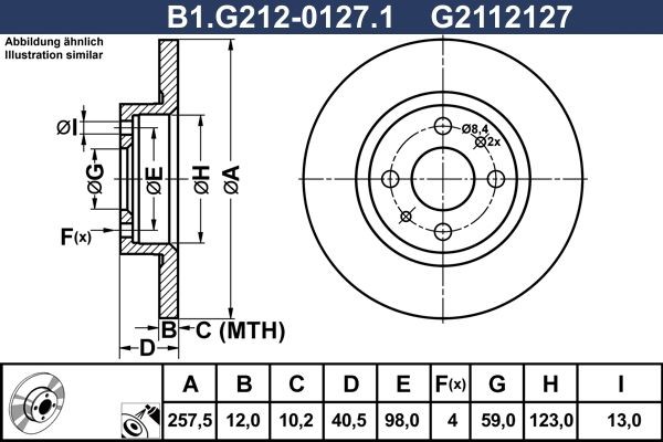 GALFER B1.G212-0127.1: Bromsskiva Ø: 257,5mm, full, Ø: 257,5mm, belagd